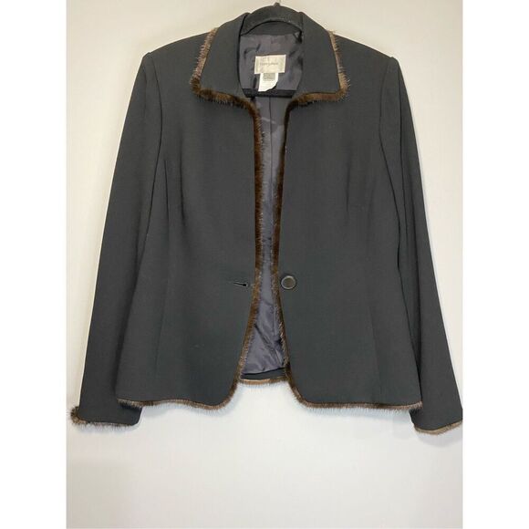 Size 10, Sunny Choi Canadian designer made in Canada wool & mink fur trim blazer - Picture 2 of 6